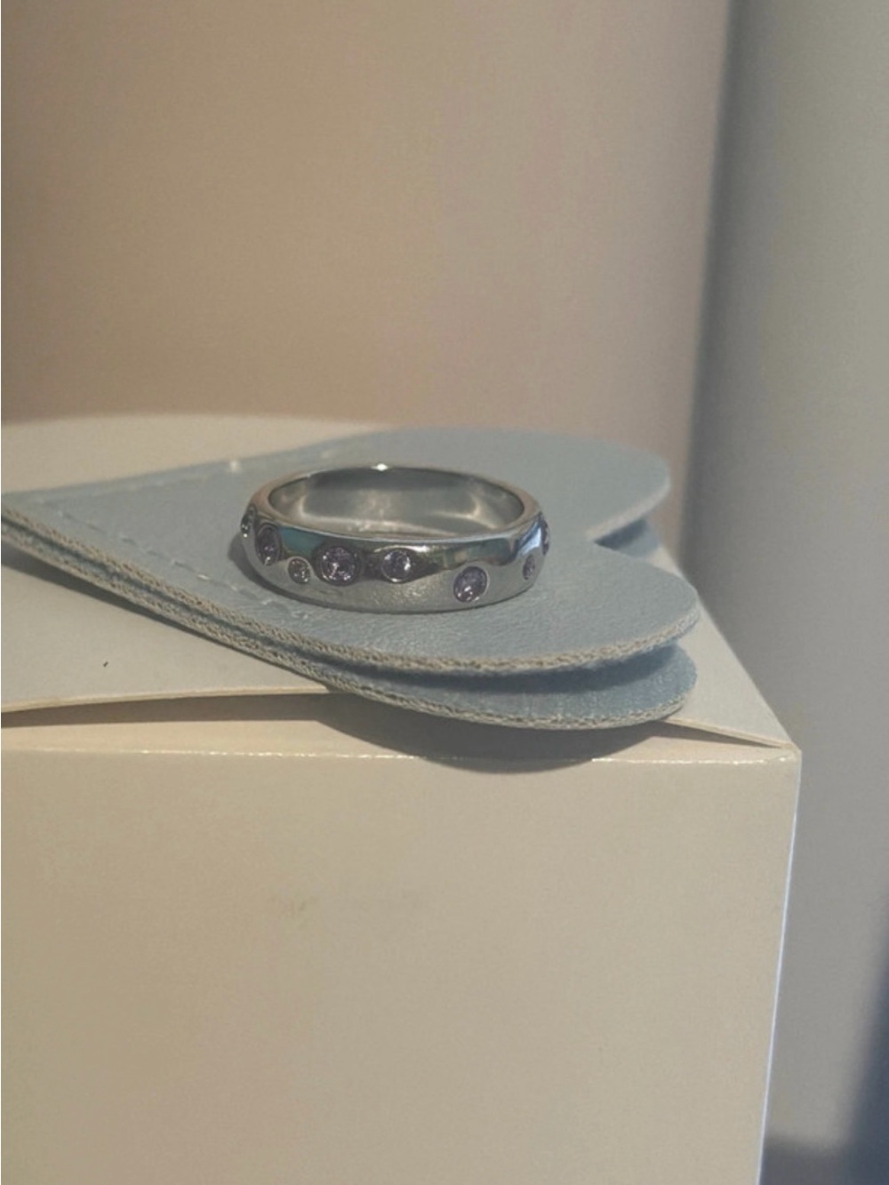 Sterling Silver Band Ring with Lavender CZ Accents - Women Jewelry
